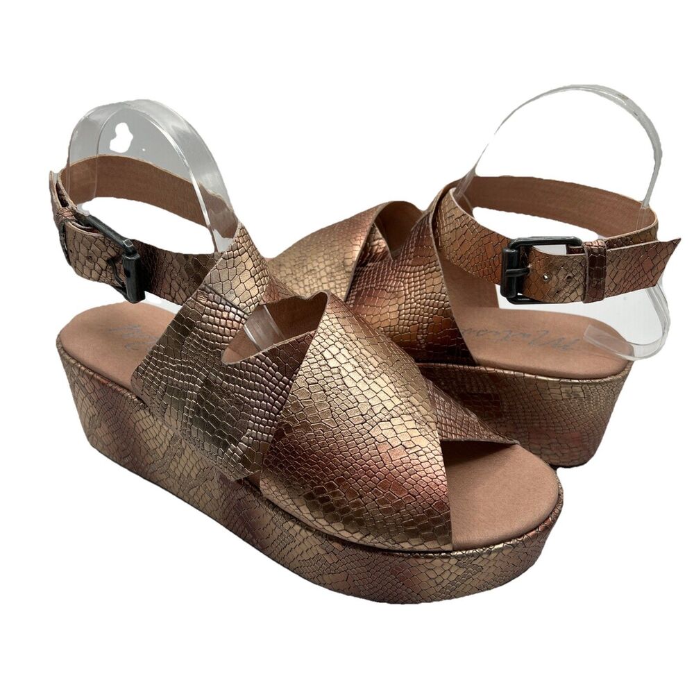 Matisse Metallic Bronze Snake-Embossed Platform Sandals
